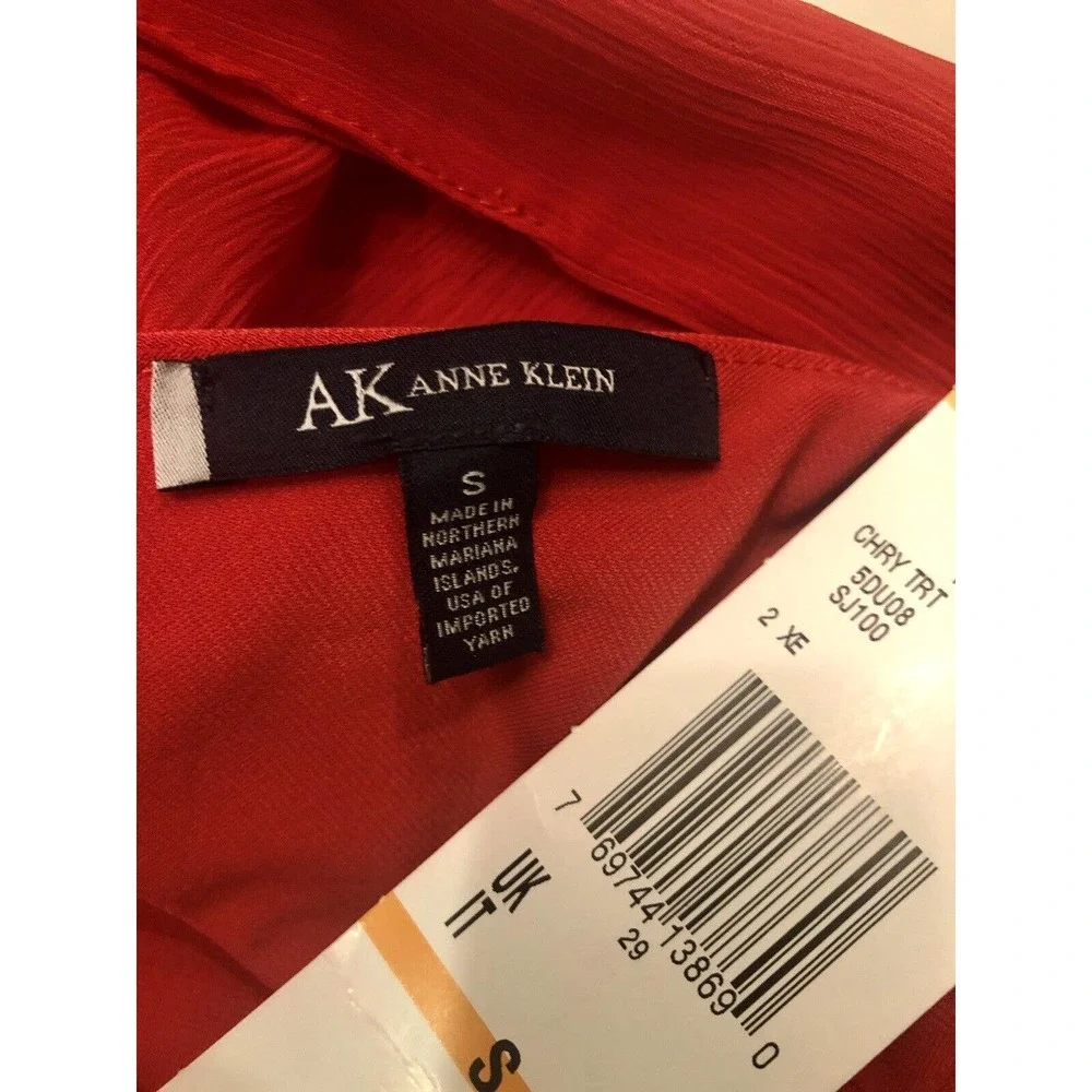 Anne Klein Womens Belted Sleeveless Blouse Top Red V Front & Back NWT Gorgeous S